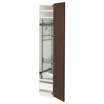 METOD kitchen: dark brown sinarp oak wood cabinet with adjustable shelf and smooth-close drawer.