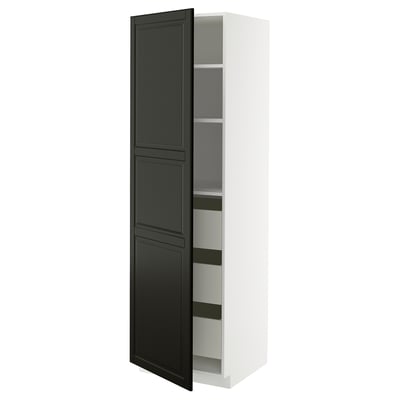 METOD / MAXIMERA High cabinet with drawers, white/Bodbyn black, 60x60x200 cm