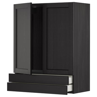 METOD / MAXIMERA Wall cabinet w 2 doors/2 drawers, black/Lerhyttan black stained, 80x100 cm