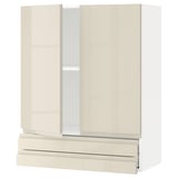 METOD / MAXIMERA Wall cabinet w 2 doors/2 drawers, white/Voxtorp high-gloss light beige, 80x100 cm