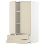 METOD / MAXIMERA Wall cabinet w 2 doors/2 drawers, white/Voxtorp high-gloss light beige, 60x100 cm
