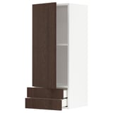 METOD / MAXIMERA Wall cabinet with door/2 drawers, white/Sinarp brown, 40x100 cm
