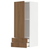 METOD / MAXIMERA Wall cabinet with door/2 drawers, white/Tistorp brown walnut effect, 40x100 cm