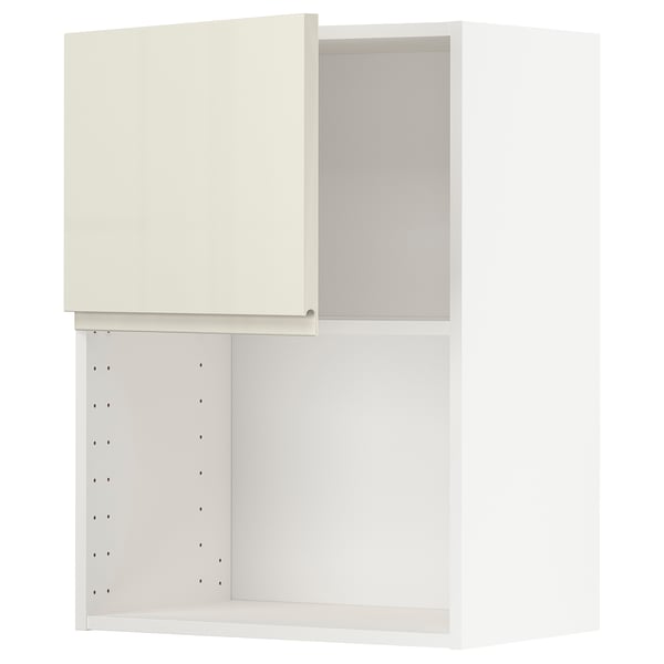 METOD Wall cabinet for microwave oven, white/Voxtorp high-gloss light beige, 60x80 cm