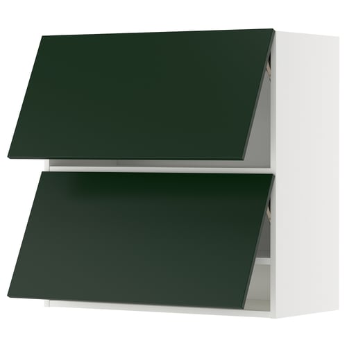 Modern dark green kitchen cabinet, rectangular shape, with two closed shelves.