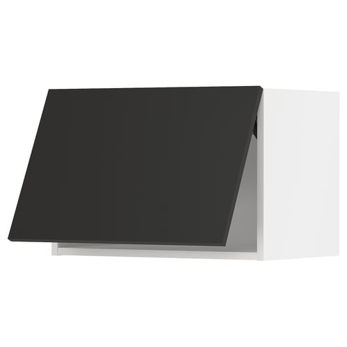 Modern black kitchen cabinet with sleek, minimalist design. Rectangular shape, 18mm thick with polished edges.