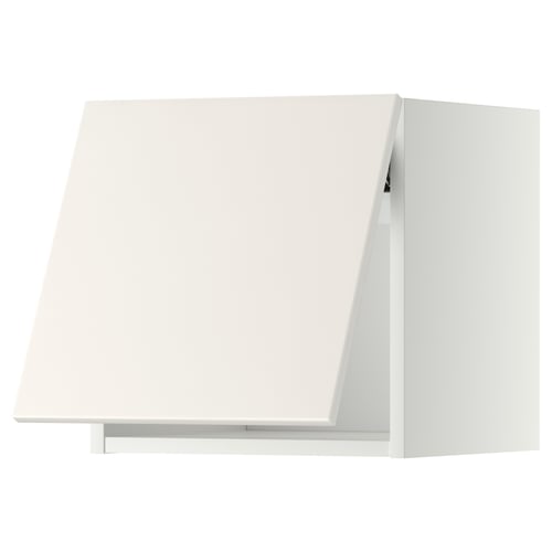 A white METOD kitchen cabinet from IKEA. It has a sleek, smooth surface and a modern design. The cabinet is rectangular with clean lines.