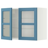 METOD Wall cabinet w shelves/2 glass drs, white/Lerhyttan blue, 80x60 cm