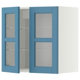 METOD Wall cabinet w shelves/2 glass drs, white/Lerhyttan blue, 60x60 cm