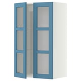 METOD Wall cabinet w shelves/2 glass drs, white/Lerhyttan blue, 60x100 cm