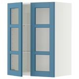 METOD Wall cabinet w shelves/2 glass drs, white/Lerhyttan blue, 60x80 cm