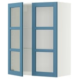 METOD Wall cabinet w shelves/2 glass drs, white/Lerhyttan blue, 80x100 cm