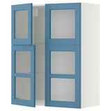 METOD Wall cabinet w shelves/4 glass drs, white/Lerhyttan blue, 80x100 cm