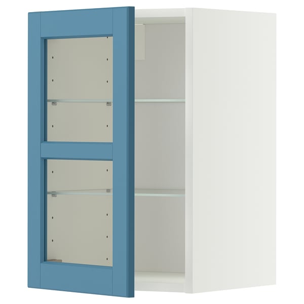 METOD Wall cabinet w shelves/glass door, white/Lerhyttan blue, 40x60 cm