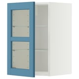 METOD Wall cabinet w shelves/glass door, white/Lerhyttan blue, 40x60 cm
