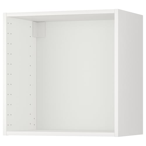 White METOD wall cabinet, square, open, empty, white interior, wooden frame, even edges.