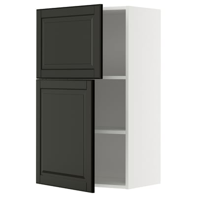 METOD Wall cabinet with shelves/2 doors, white/Bodbyn black, 60x100 cm