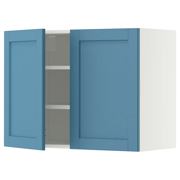 METOD Wall cabinet with shelves/2 doors, white/Lerhyttan blue, 80x60 cm
