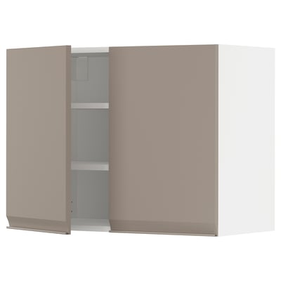 METOD Wall cabinet with shelves/2 doors, white/Upplöv matt dark beige, 80x60 cm