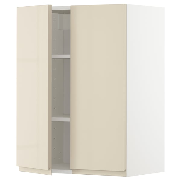 METOD Wall cabinet with shelves/2 doors, white/Voxtorp high-gloss light beige, 60x80 cm