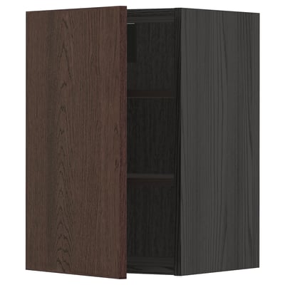 METOD Wall cabinet with shelves, black/Sinarp brown, 40x60 cm