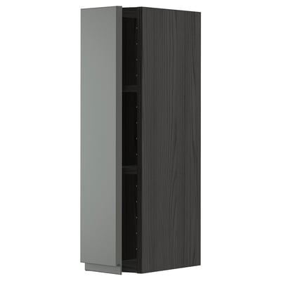 METOD Wall cabinet with shelves, black/Voxtorp dark grey, 20x80 cm