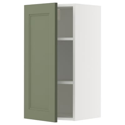 METOD Wall cabinet with shelves, white/Axstad grey-green, 40x80 cm
