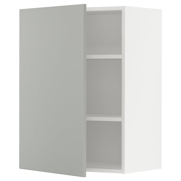White METOD cabinet, light grey, corner shape, simple design.