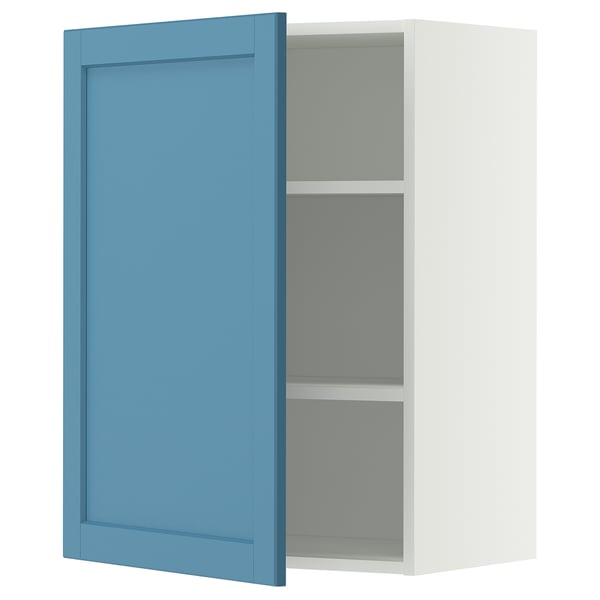 METOD Wall cabinet with shelves, white/Lerhyttan blue, 60x80 cm