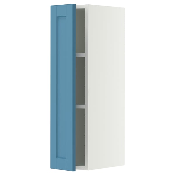 METOD Wall cabinet with shelves, white/Lerhyttan blue, 20x80 cm
