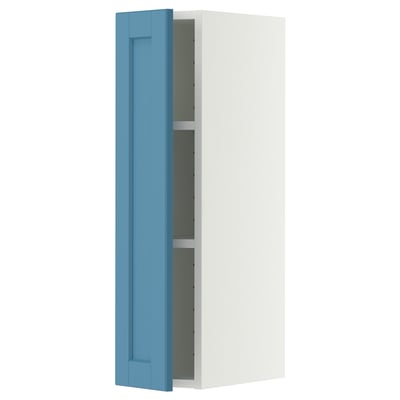METOD Wall cabinet with shelves, white/Lerhyttan blue, 20x80 cm