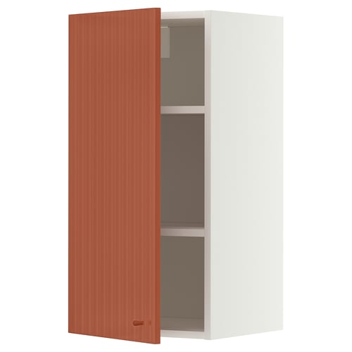 METOD Wall cabinet with shelves, white/Terrsjö red-brown wave pattern, 40x80 cm