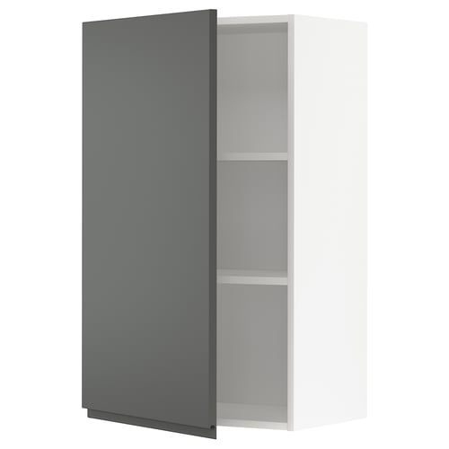 A dark grey ikea METOD kitchen cabinet with two shelves, modern design, and integrated handles.