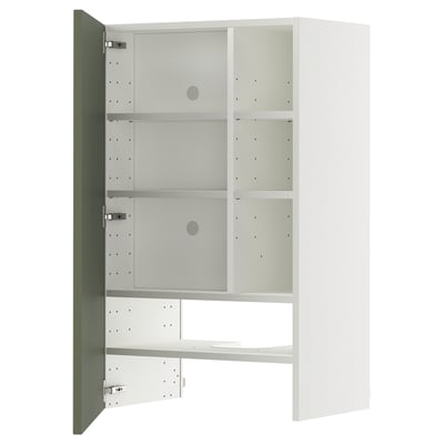 METOD Wall cb f extr hood w shlf/door, white/Axstad grey-green, 60x100 cm