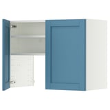 METOD Wall cb f extr hood w shlf/door, white/Lerhyttan blue, 80x60 cm