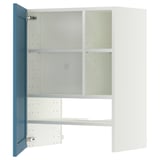 METOD Wall cb f extr hood w shlf/door, white/Lerhyttan blue, 60x80 cm