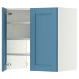 METOD Wall cb f extr hood w shlf/door, white/Lerhyttan blue, 60x60 cm