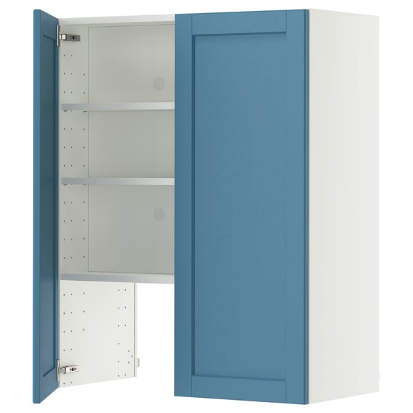 METOD Wall cb f extr hood w shlf/door, white/Lerhyttan blue, 80x100 cm
