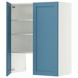 METOD Wall cb f extr hood w shlf/door, white/Lerhyttan blue, 80x100 cm