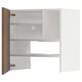 METOD Wall cb f extr hood w shlf/door, white/Tistorp brown walnut effect, 60x60 cm