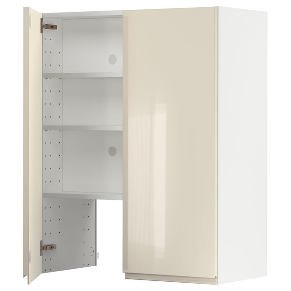 METOD Wall cb f extr hood w shlf/door, white/Voxtorp high-gloss light beige, 80x100 cm