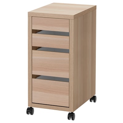 MICKE Drawer unit on castors, white stained oak effect, 35x75 cm