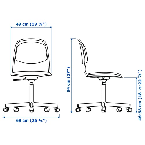Illustration with measurements for the product: MICKE/ÖRFJÄLL.