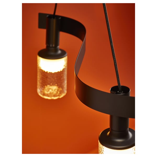 MOLNART LED bulb E27 150 lumen, tube-shaped clear glass/patterned, 90 mm