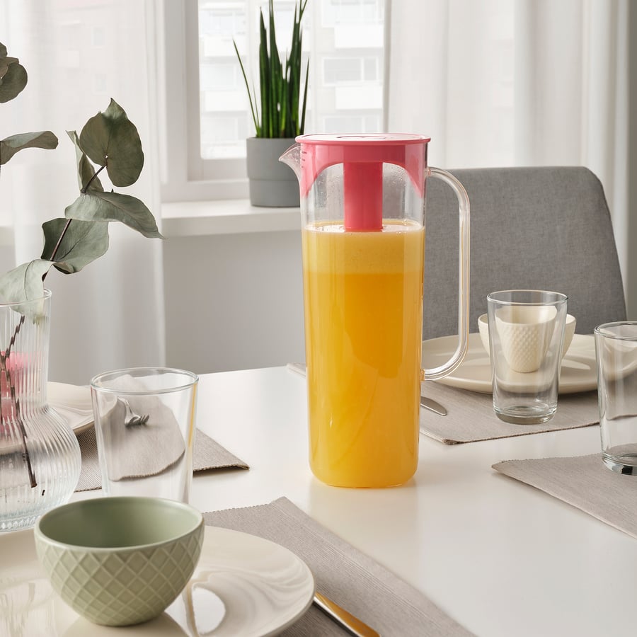 MOPPA Jug with lid, transparent/light red, 1.7 l IKEA