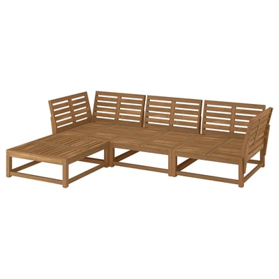 NÄMMARÖ 3-seat sofa, outdoor with footstool/light brown stained, 264 cm