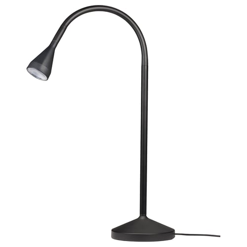 NÄVLINGE lamp: sleek black, adjustable gooseneck; directs focused light efficiently.