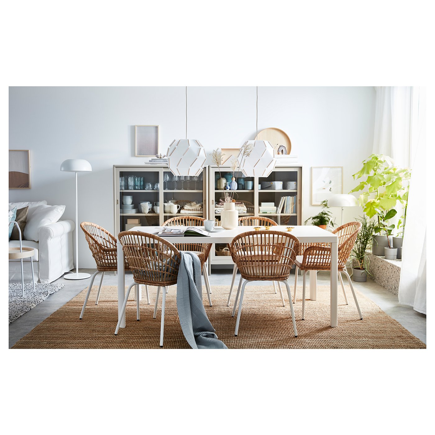 NILSOVE chair with armrests, rattan/white - IKEA