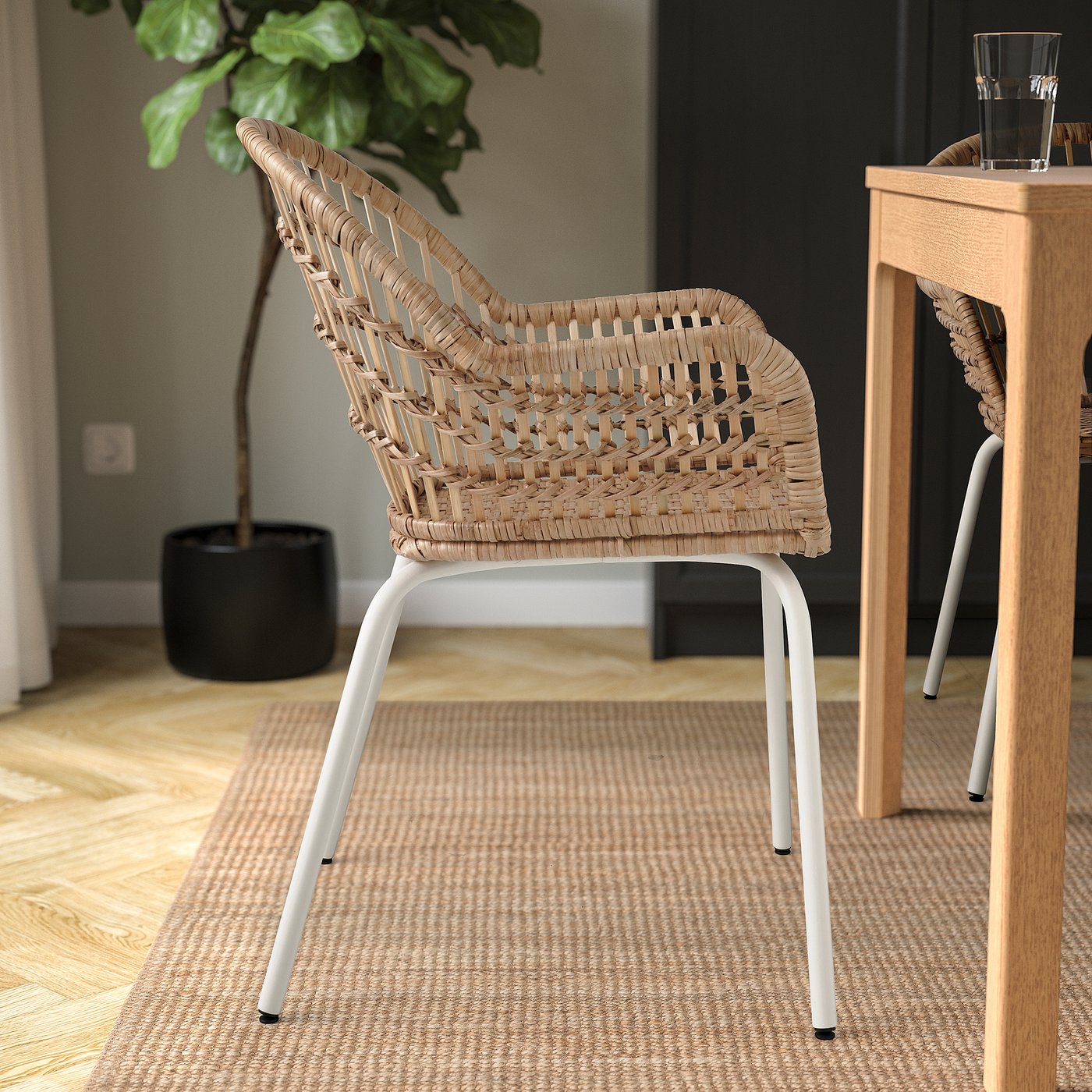 NILSOVE chair with armrests, rattan/white - IKEA
