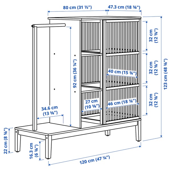 NORDKISA Open wardrobe with sliding door, bamboo, 120x123 cm